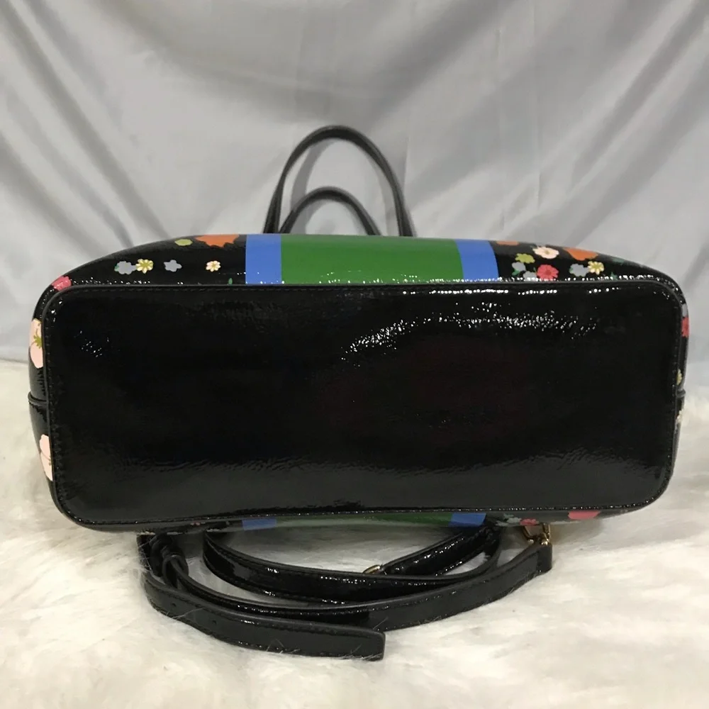 Tory Burch Patent Leather Medium Tote Flowers Kerrington EUC